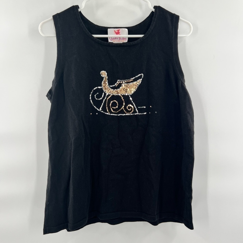 Quacker Factory black womens short sleeve blouse size M